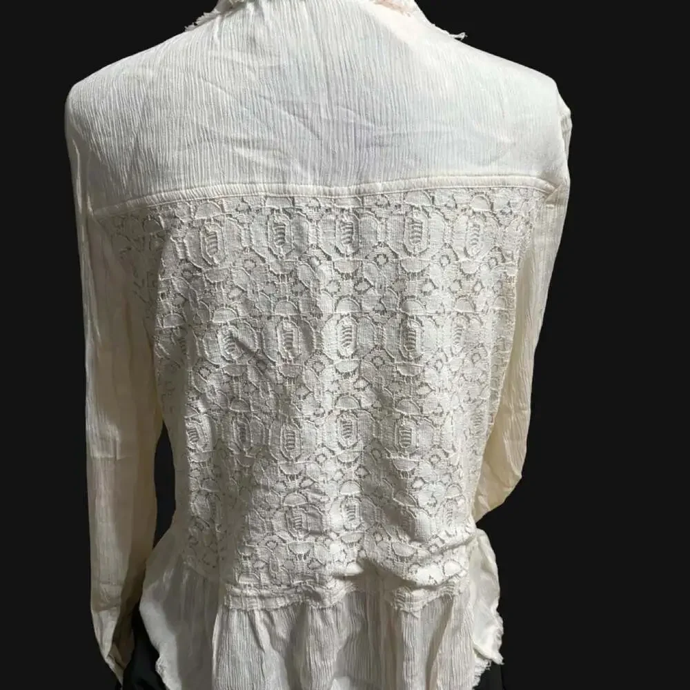 Baccini White Denim Western Jacket with Lace and Ruffle Detail